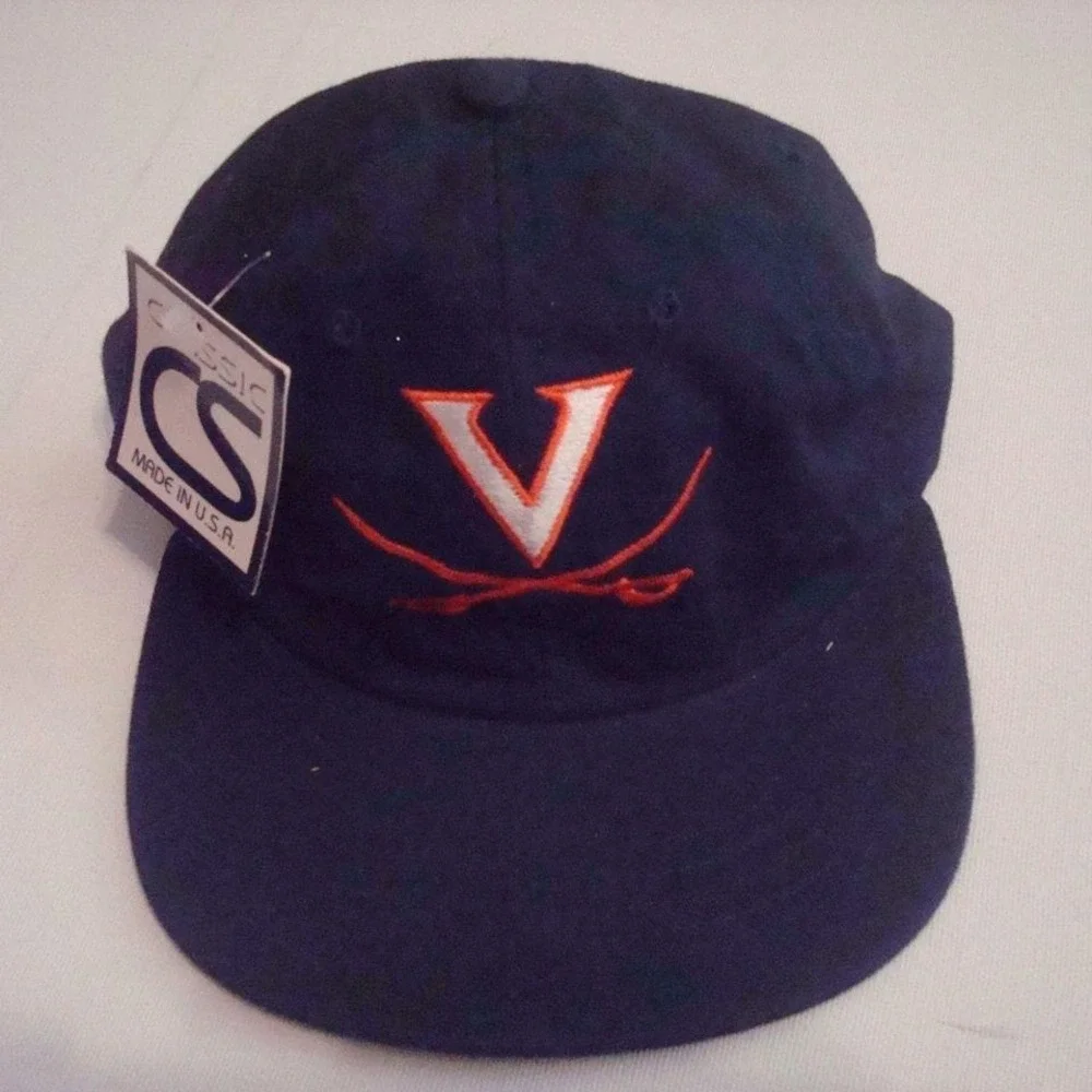 VIRGINIA CAVS CAVALIERS LEATHER STRAPBACK 90S HAT CAP‎ VINTAGE 00S Y2K W4
